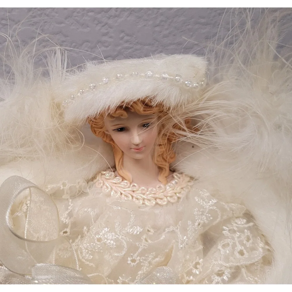Angel Christmas Tree Topper Cream Glittery Snowflakes 11 inch Tall - Picture 2 of 10